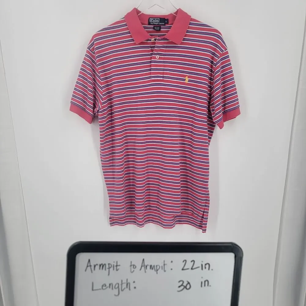 Polo Ralph Lauren Shirt Mens Large Stripe Pink White Blue Yellow Pony Cotton
